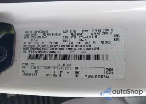 2016 Ford F-150 Xlt из США, поврежденный, VIN 1FTEW1EG5GKD04097